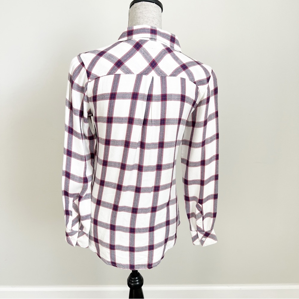 Rails Plaid Flannel Top Long Sleeve Button Down Shirt White Red Navy Blouse XS - Picture 6 of 17